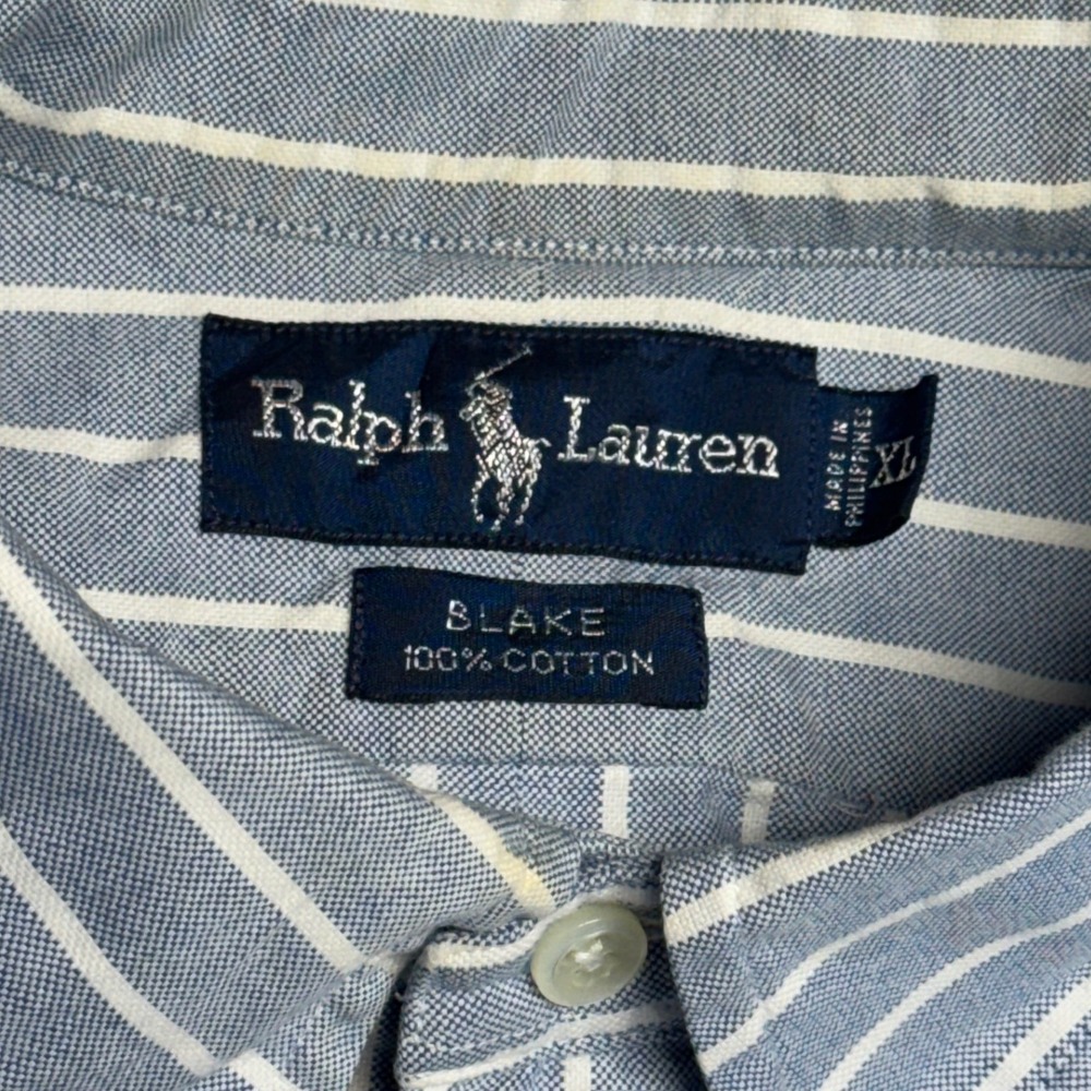 Polo Ralph Lauren Blake Mens XL Blue White Striped Short Sleeve Cotton Shirt - Picture 3 of 6